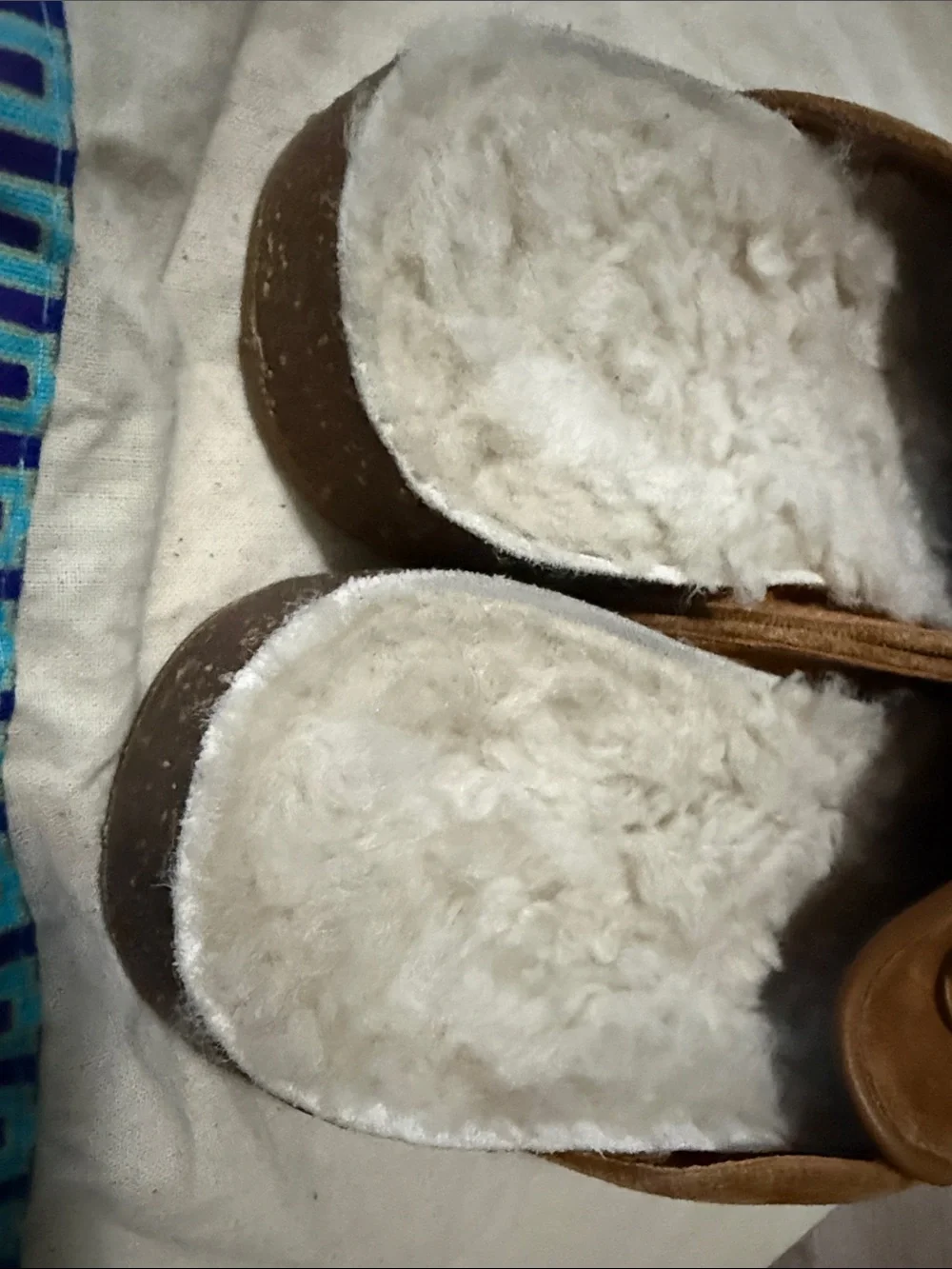 Tory Burch Chestnut Brown Suede Shearling-Lined Mules